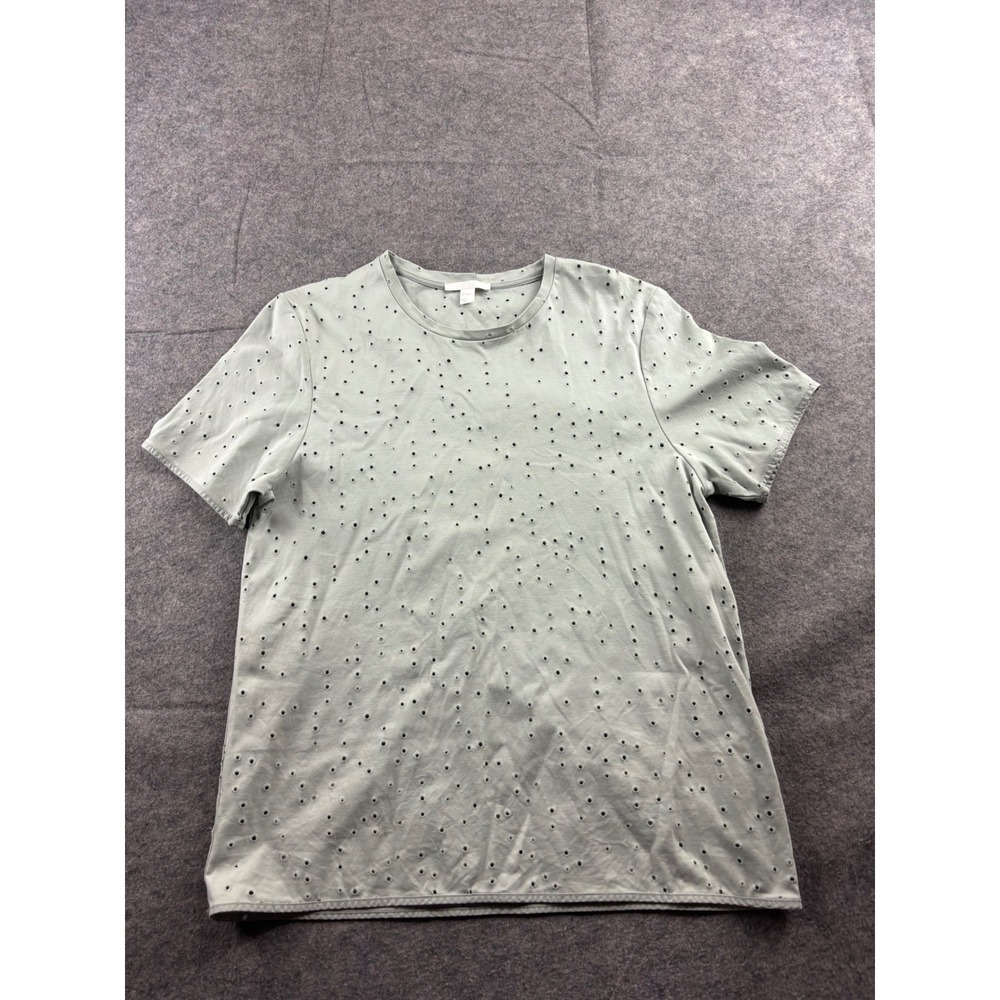 COS‎ Women S Sage Green Eyelet Embroidered Short Sleeve T-Shirt Cotton Artsy